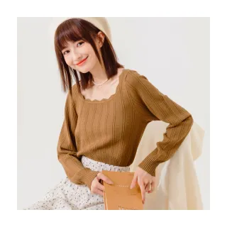【OB 嚴選】小V臉花邊方領包芯紗收腰坑條針織上衣 《FA2659》