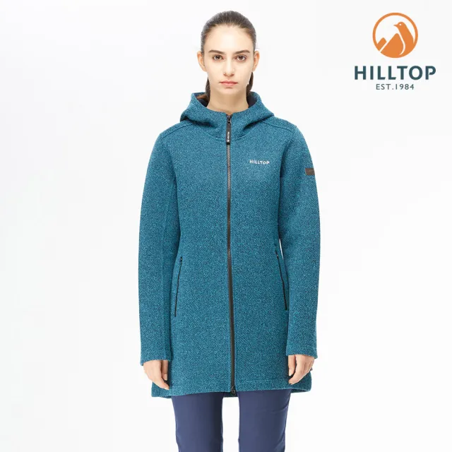 【Hilltop 山頂鳥】女款POLYGIENE抗菌長版連帽刷毛外套H22FW1藍麻花