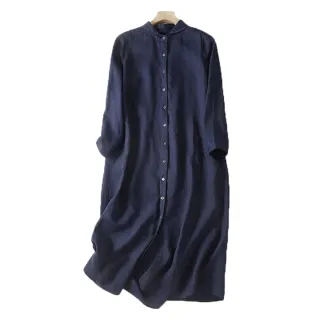 【ACheter】日式寬鬆休閒長袖棉麻襯衫連衣長版洋裝外罩#113738現貨+預購(2色)