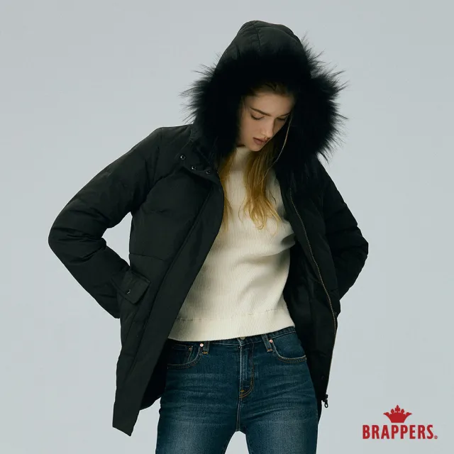【BRAPPERS】女款 可拆帽中長版羽絨外套(黑)