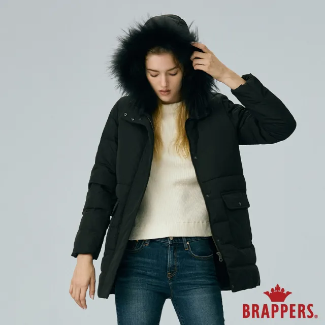 【BRAPPERS】女款 可拆帽中長版羽絨外套(黑)