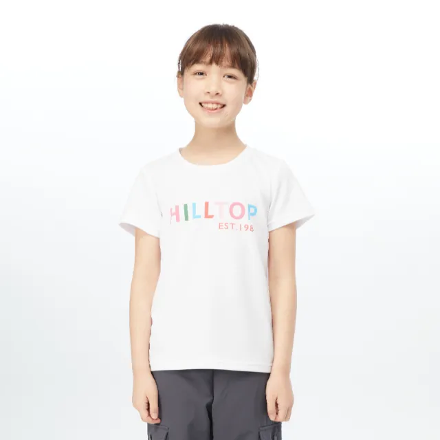 【Hilltop 山頂鳥】童款吸濕快乾彈性彩色LOGO印花T恤 PS04XC23 白