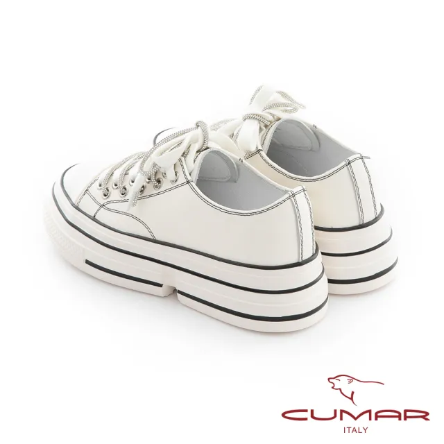 【CUMAR】雙鞋帶結構後底休閒小白鞋(白色)