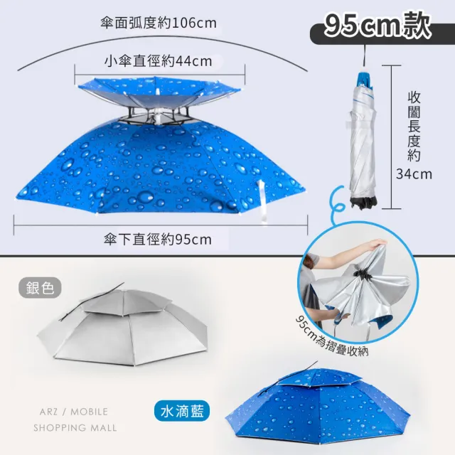 【寶盒百貨】95CM雙層頭戴式雨傘 黑膠二折 晴雨兩用(戶外釣魚雨傘帽 防曬遮陽傘 橡膠頭圈)