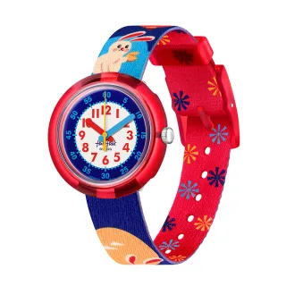 【Flik Flak】兒童手錶 兔年生肖兒童錶 新年兔兔 YEAR OF THE RABBIT 兒童錶 編織錶帶 瑞士錶 錶(31.85mm)