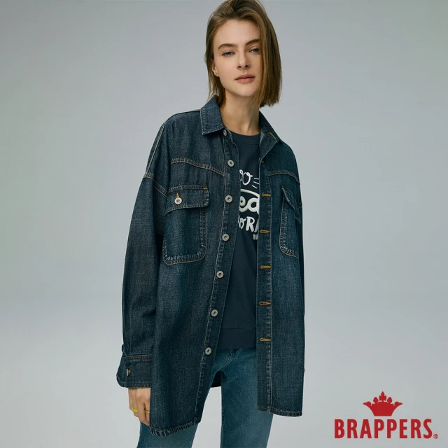 【BRAPPERS】女款 寬鬆落肩長袖牛仔襯衫(深藍)