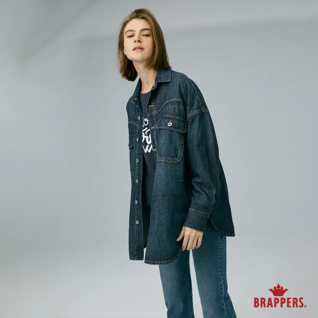 【BRAPPERS】女款 寬鬆落肩長袖牛仔襯衫(深藍)