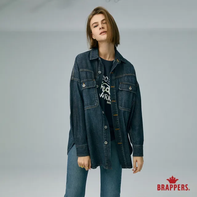 【BRAPPERS】女款 寬鬆落肩長袖牛仔襯衫(深藍)