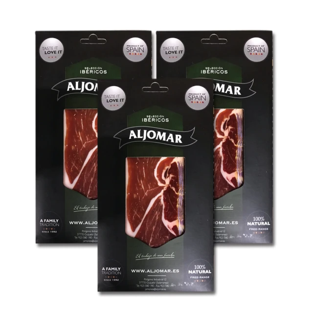 【ALJOMAR】西班牙 綠標伊比利火腿切片 100g x3入(豬隻食用天然飼料 放養自然無壓力 油脂肉分佈均勻)