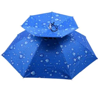 【寶盒百貨】77CM雙層頭戴式雨傘 黑膠二折 晴雨兩用(戶外釣魚雨傘帽 防曬遮陽傘 橡膠頭圈)