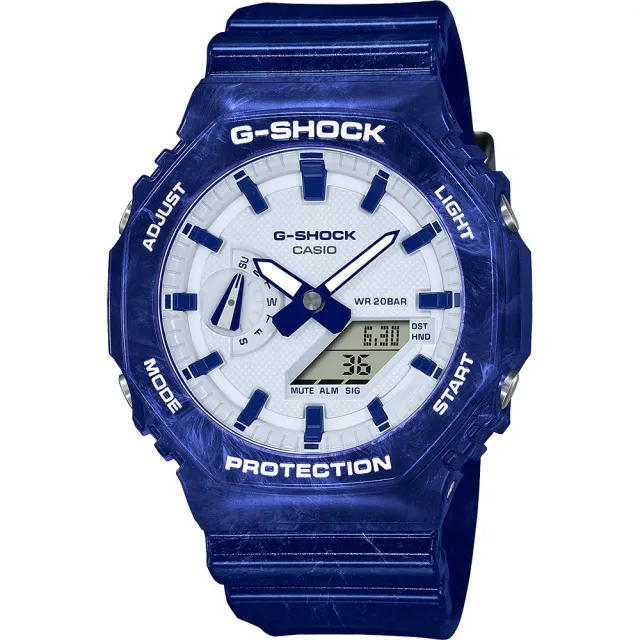 【CASIO 卡西歐】G-SHOCK 青花瓷系列 八角雙顯手錶 畢業禮物(GA-2100BWP-2A)