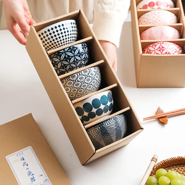 【優廚寶】5入-日式復古釉下彩陶瓷飯碗/瓷餐碗(5入組禮盒)