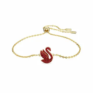【SWAROVSKI 官方直營】Swarovski Iconic Swan 手鏈 天鵝 細碼 紅色 鍍金色色調 交換禮物