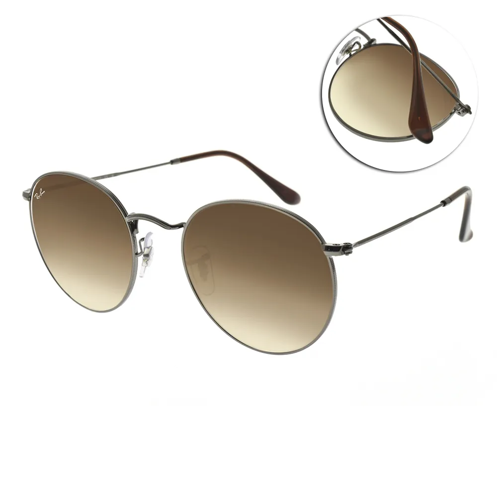 【RayBan 雷朋】復古圓框款 ROUND METAL 太陽眼鏡(槍-棕漸變#RB3447N 00451-53mm)