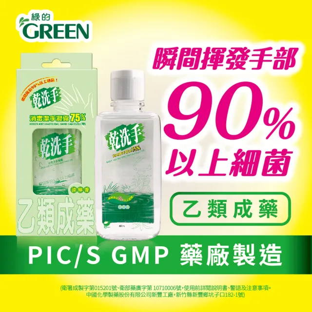 【Green 綠的】乾洗手潔手凝露500mlX2+60mlX4(乙類成藥)