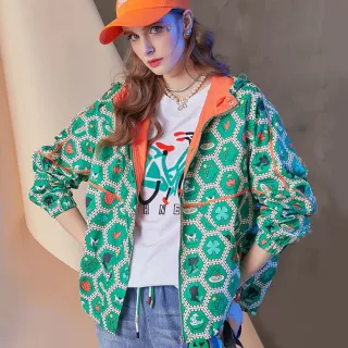 【LANNI 藍尼】★歐風時尚百搭圖騰寬鬆街頭連帽外套(紫色/綠色/橘色)