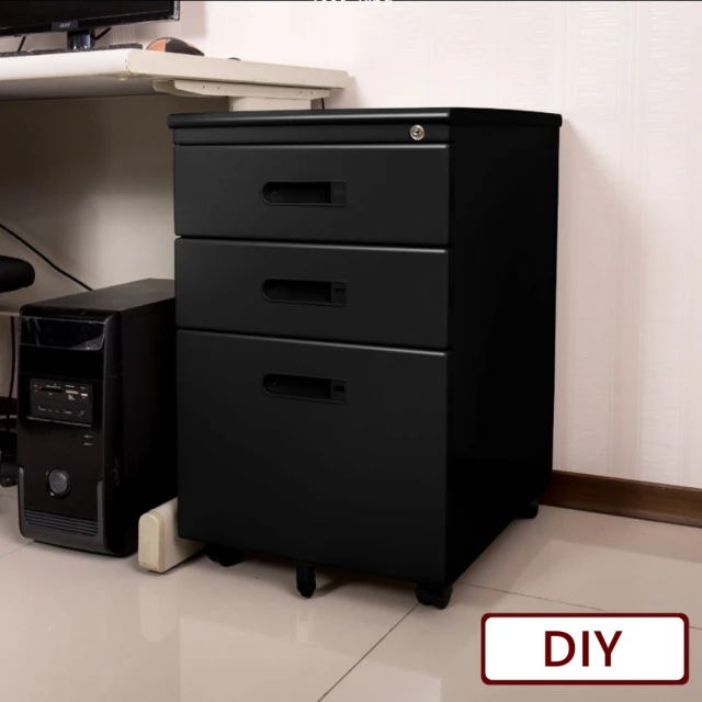 【AS雅司設計】Daniel黑色烤漆鋼製三抽櫃活動櫃-40x56.5x65.5cm