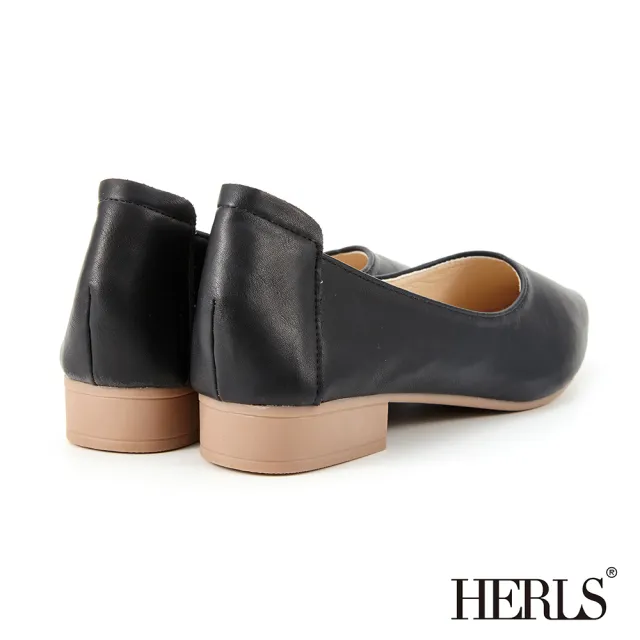 【HERLS】低跟鞋-柔軟V口素面尖頭低跟鞋(黑色)