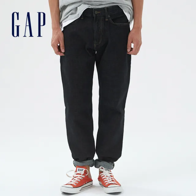 【GAP】男裝 素色直筒牛仔褲-深藍色(942590)