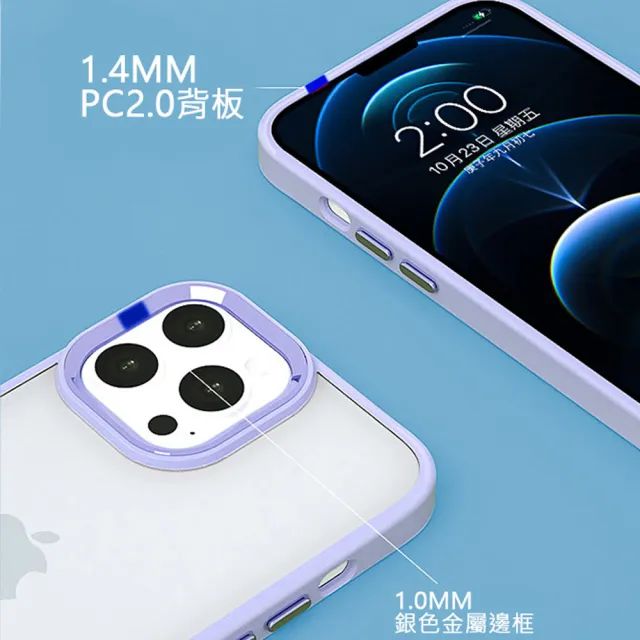 【HongXin】iPhone 13 Pro 6.1 透明背板金屬按鍵 防摔防撞 手機殼(深藍色)