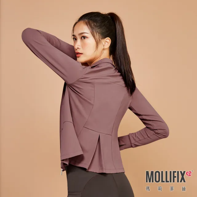 【Mollifix 瑪莉菲絲】立體修身傘狀訓練外套、瑜珈服、瑜珈上衣、運動外套(乾燥玫瑰)