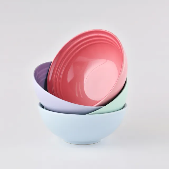 【Le Creuset】布列塔尼圓舞曲系列 早餐穀片碗 16cm 4入 薔薇粉/薄荷綠/海岸藍/粉彩紫