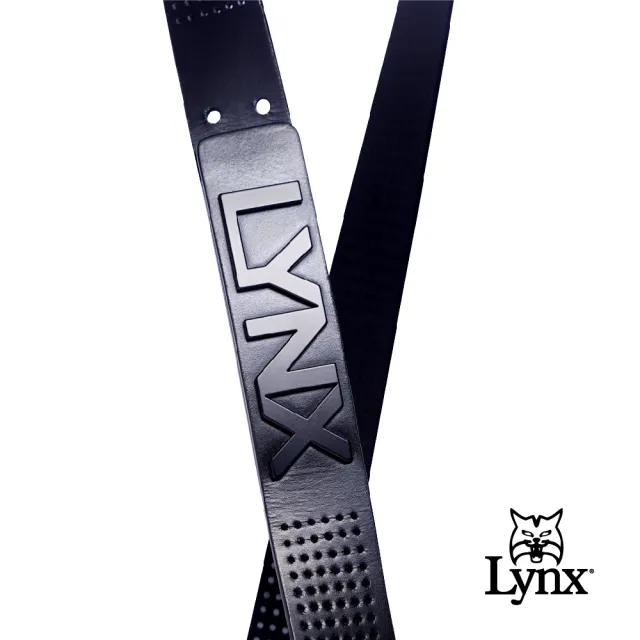 【Lynx Golf】男款時尚立體雷雕LOGO打洞造型牛皮材質扣式皮帶三色可選(白色/淺灰色/黑色)