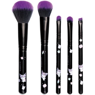 【小禮堂】酷洛米 化妝刷5件組 - 黑紫甜點款(平輸品)