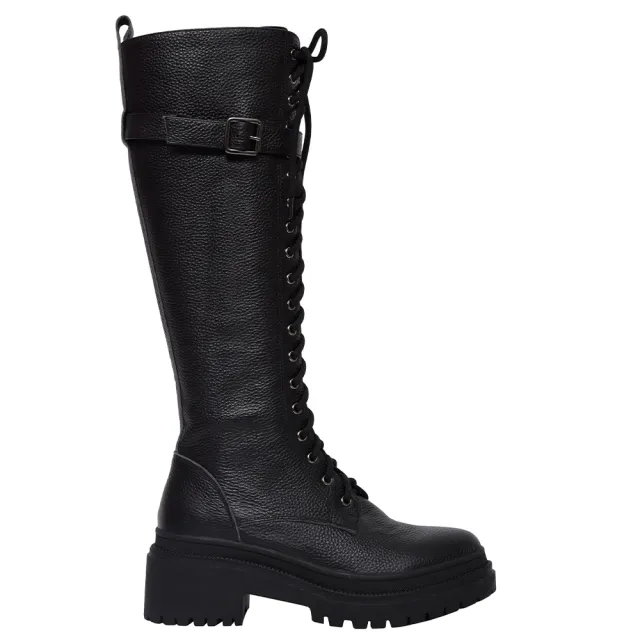 【Ann’S】打造漫畫腿-全綁帶造型頂級荔枝牛皮可拆釦帶輕量厚底長靴4.5cm(黑)