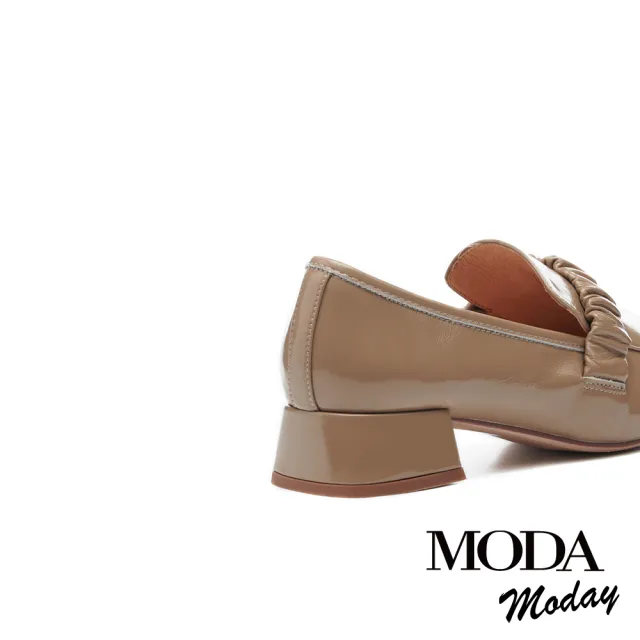 【MODA Moday】高雅氣質全真皮方頭樂福低跟鞋(米)