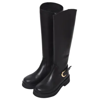 【Ann’S】直腿濾鏡-金色馬蹄釦挺版頂級牛皮真皮及膝長靴4cm(黑)