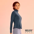 【Mollifix 瑪莉菲絲】立體修身傘狀訓練外套、瑜珈服、瑜珈上衣、運動外套(藍綠)