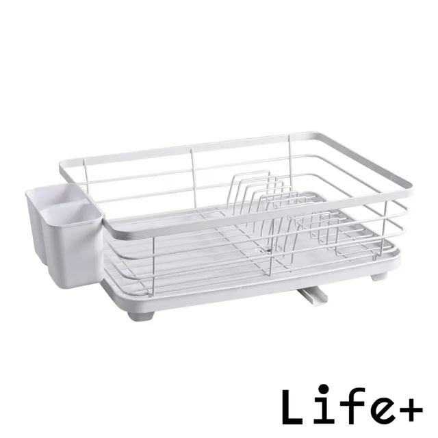 【Life+】日式簡約 單層多功能碗盤餐具瀝水架/收納架/置物架/瀝水籃_附排水導管