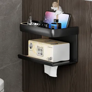 【EchoLife】雙層壁掛衛生紙架 面紙架 收納架 浴室 免打孔 無痕紙巾架 置物架