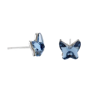 【銀本舖】藍蝴蝶藍水晶S925銀耳釘