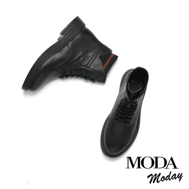 【MODA Moday】純色質感牛皮綁帶Q軟厚底短靴(黑)