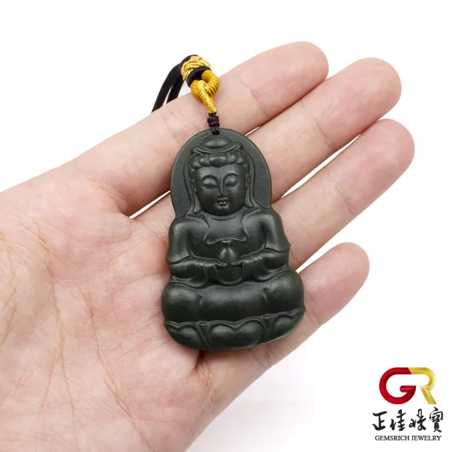 【正佳珠寶】和田玉 塔青料 觀世音菩薩吊墜 和田玉吊墜｜特製中國結棉繩(經典寶瓶觀音)