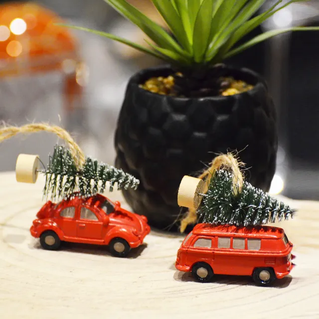 【YU Living 信歐傢居】聖誕掛飾汽車廂型車六件組 聖誕樹掛件(六件一組/紅色/汽車+廂型車)