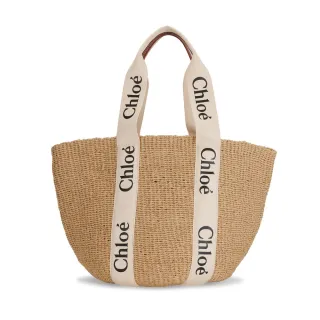【Chloe’ 蔻依】Woody Basket 草編 手提 托特包 米色 白色