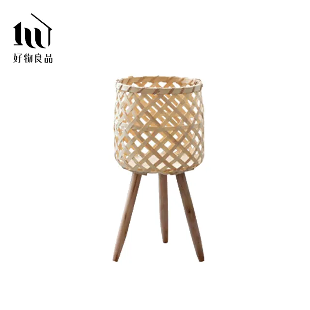 【好物良品】小款_北歐INS風手工藤編編織高架落地式植栽花籃置物籃(客廳裝飾籃 陽台庭院盆栽花架植栽架)