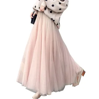 【CHACO】/現+預購/女 四季百搭超火唯美中長版質感網紗裙#1938(現貨 網紗 百褶裙 半身裙)