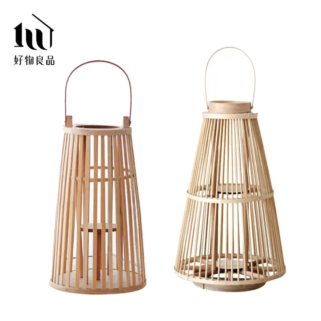 【好物良品】大款_日式簡約手工竹藝編織落地式裝飾籃吊掛燈(客廳陽台庭院裝飾品 飯店大廳擺飾品)