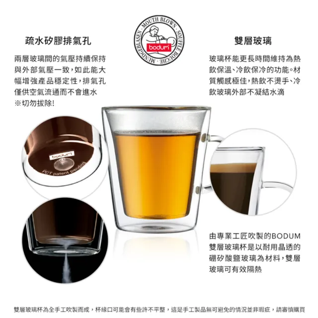 【BODUM】CANTEEN 雙層玻璃杯兩件組 200cc-2入(咖啡杯 玻璃杯 水杯可耐-20-180度C)