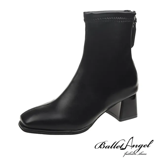 【BalletAngel】中筒靴 彈性貼腿後拉鍊低跟靴(黑)