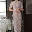 【米蘭精品】連身裙改良式旗袍(拼接蕾絲珠珠流蘇女裙子2色74cn3)
