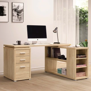 【obis】康迪仕5尺L型淺木色三抽三開放電腦桌