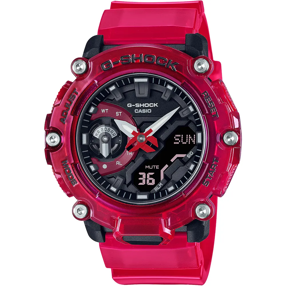 【CASIO 卡西歐】G-SHOCK 炫彩音浪碳核心防護雙顯手錶(GA-2200SKL-4A)