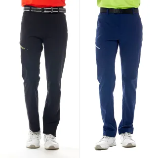【Lynx Golf】男款日本進口布料防潑水機能隱形拉鍊大腿繡花側袋平口微窄管休閒長褲(二色)