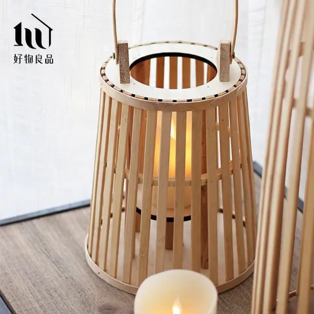 【好物良品】小款_日式簡約手工竹藝編織落地式裝飾籃吊掛燈(客廳陽台庭院裝飾品 飯店大廳擺飾品)