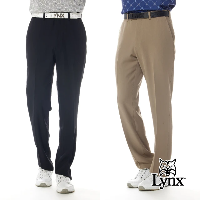 Lynx Golf 男款彈性舒適伸縮腰頭休閒布料素面平口西裝長褲(二色)